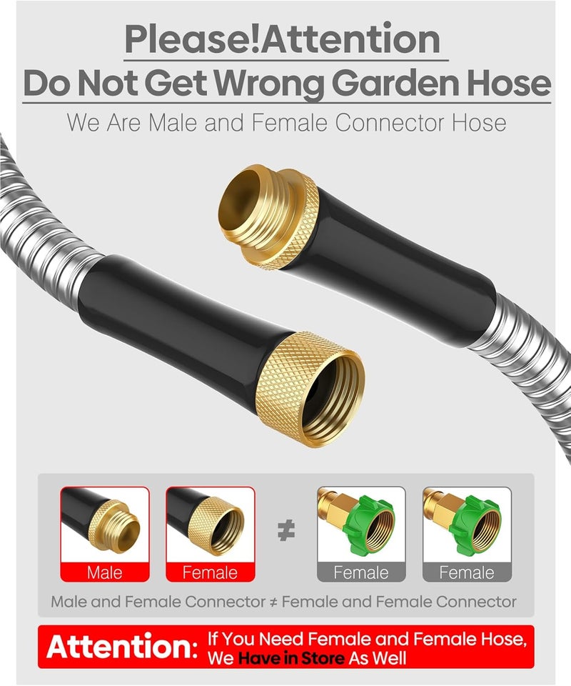 BlueGarden Non-Expandable Metal Garden Hose 50 Feet with Sprayer Nozzle, Flexible, No Kinking, Lightweight & Heavy Duty Water Pipe, Stainless Steel Outdoor Water Hose for Yard 50 ft, Male to Female Connector - Image 4
